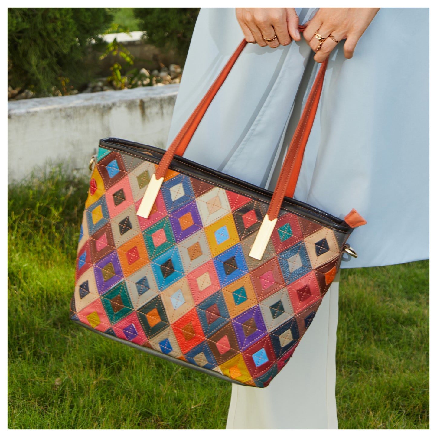 Women Large Tote bag Colorful Patchwork Boho Vintage Shoulder Bag
