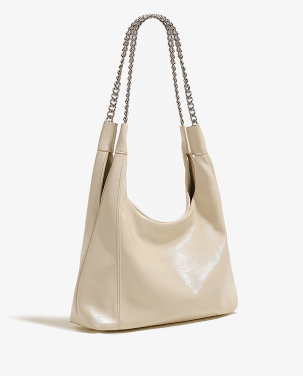 Dulcet Project Women's Soft Leather Chain Shoulder Bag-Beige