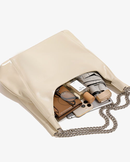 Dulcet Project Women's Soft Leather Chain Shoulder Bag-Beige