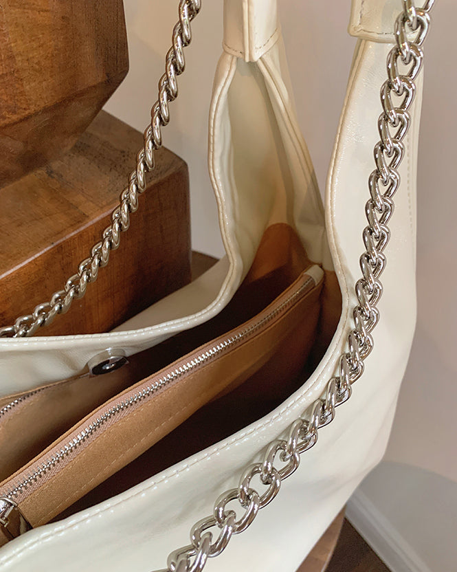 Dulcet Project Women's Soft Leather Chain Shoulder Bag-Beige