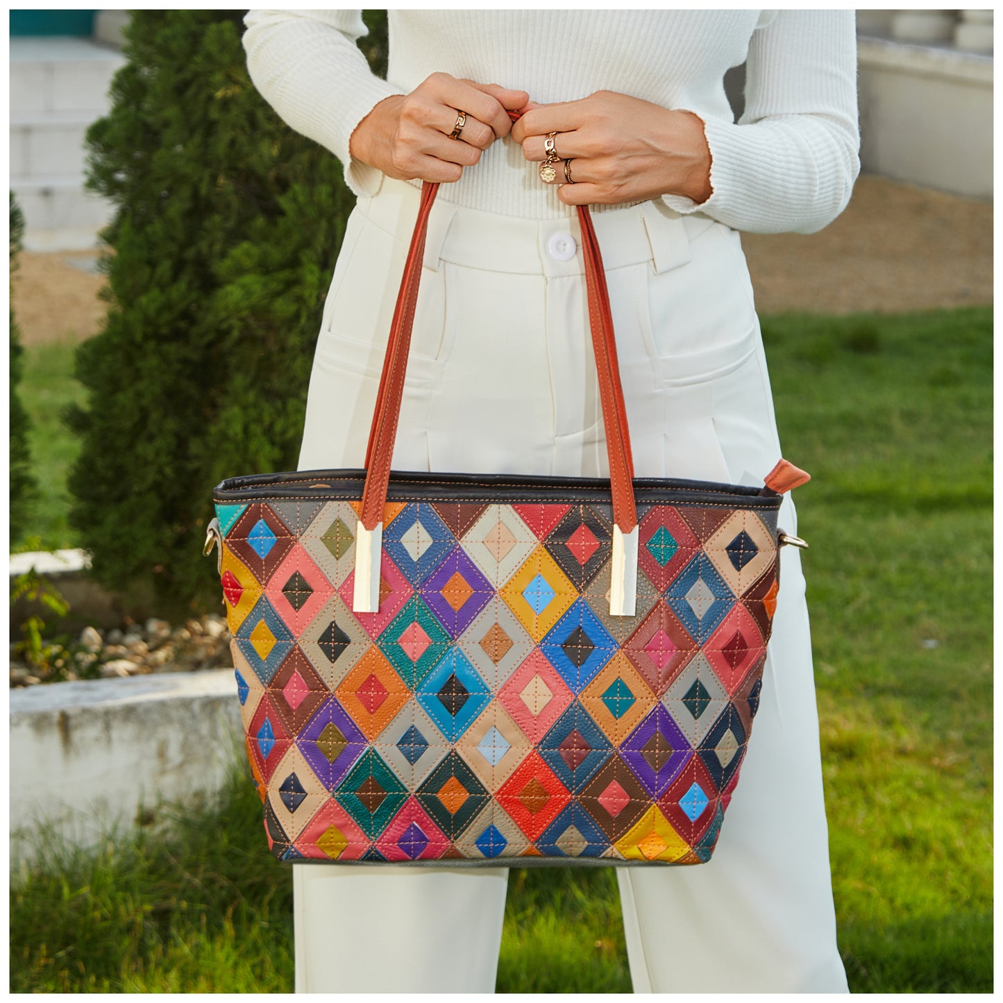 Women Large Tote bag Colorful Patchwork Boho Vintage Shoulder Bag
