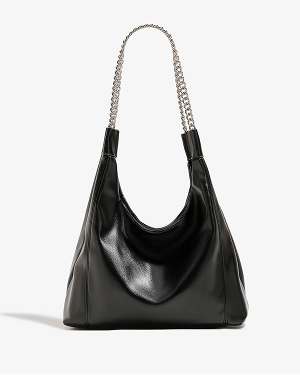 Dulcet Project Women's Soft Leather Chain Shoulder Bag-Black